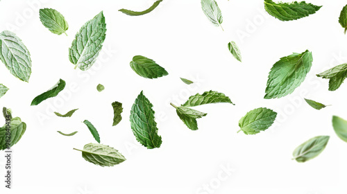 set of mint leaves isolated on white background