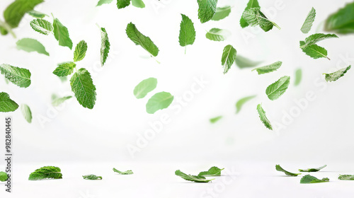 set of mint leaves isolated on white background