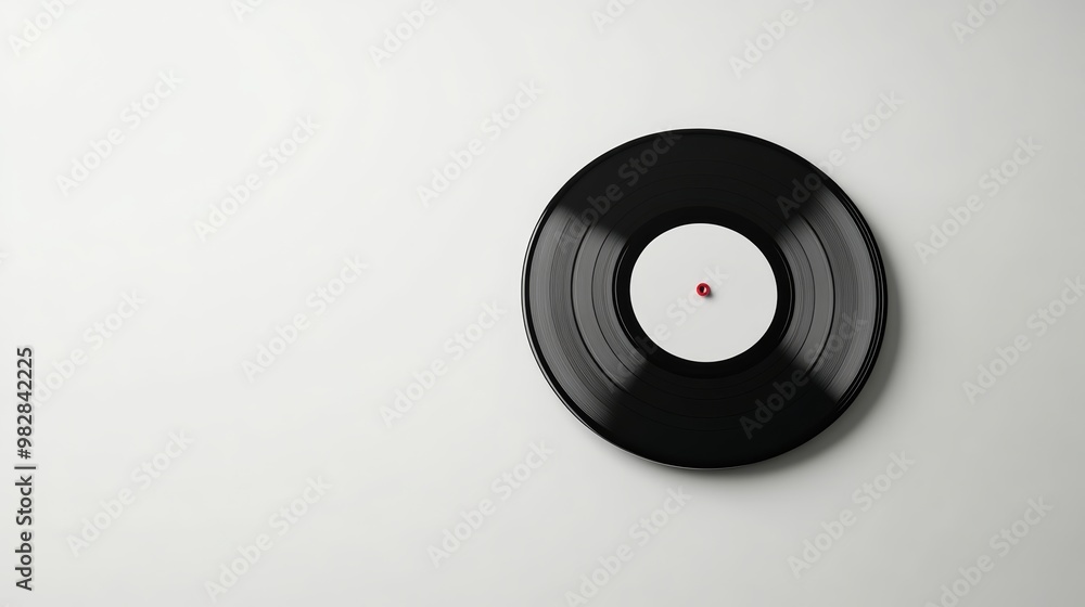 Fototapeta premium 3D music album cover with vinyl disc, retro music element, eye level view, photorealistic texture, isolated on white background