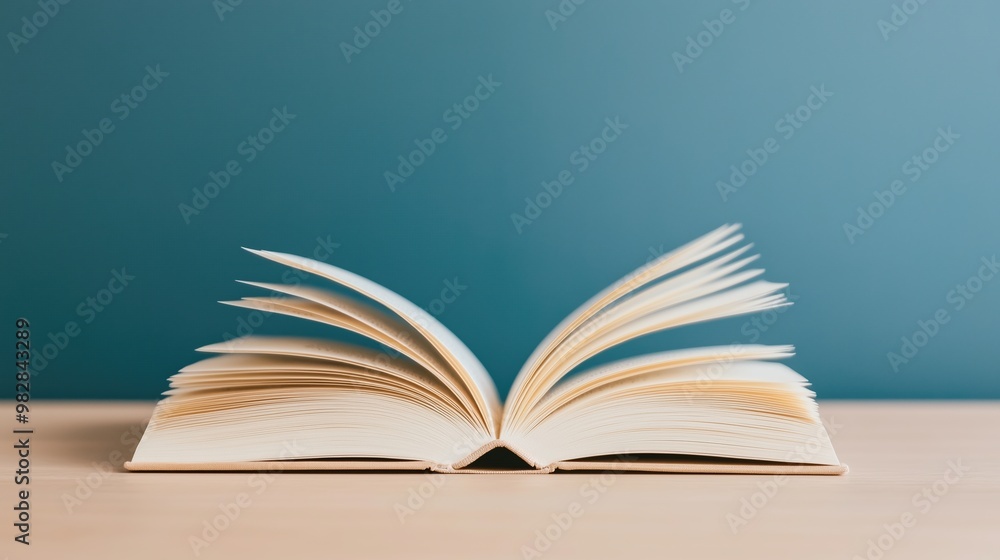 Book lying open on a wooden surface with its pages spread, offering a sense of movement and curiosity. Perfect for educational projects. Book lying open on a wooden surface with its pages spread, offering a sense of movement and curiosity. Perfect for educational projects.