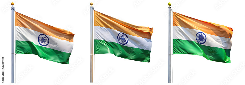 National flag of Indian waving on a flagpole isolated on transparent background National flag of Indian waving on a flagpole isolated on transparent background