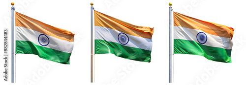 National flag of Indian waving on a flagpole isolated on transparent background photo