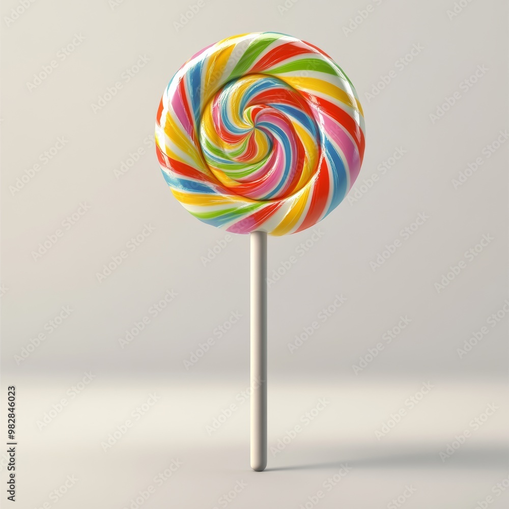 Detailed 3D rendering of a colorful candy lollipop with a swirl pattern, isolated on a plain background Detailed 3D rendering of a colorful candy lollipop with a swirl pattern, isolated on a plain background