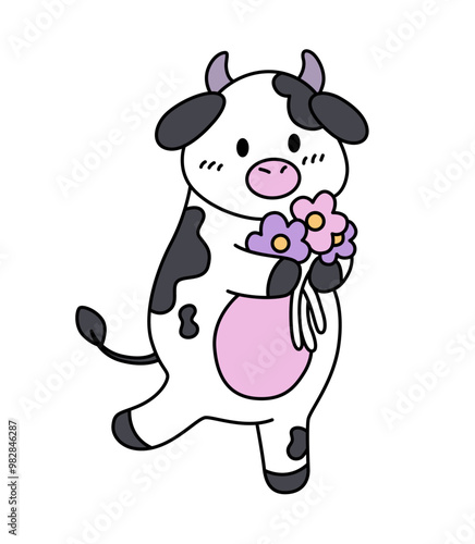 Cute vector cow. Flat illustration. Isolated on white background.