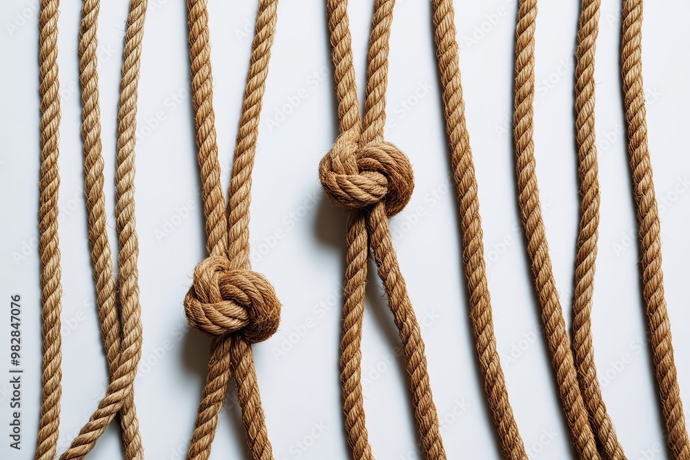 Rope Knots and Stranded Rope Collection on White Background Rope Knots and Stranded Rope Collection on White Background