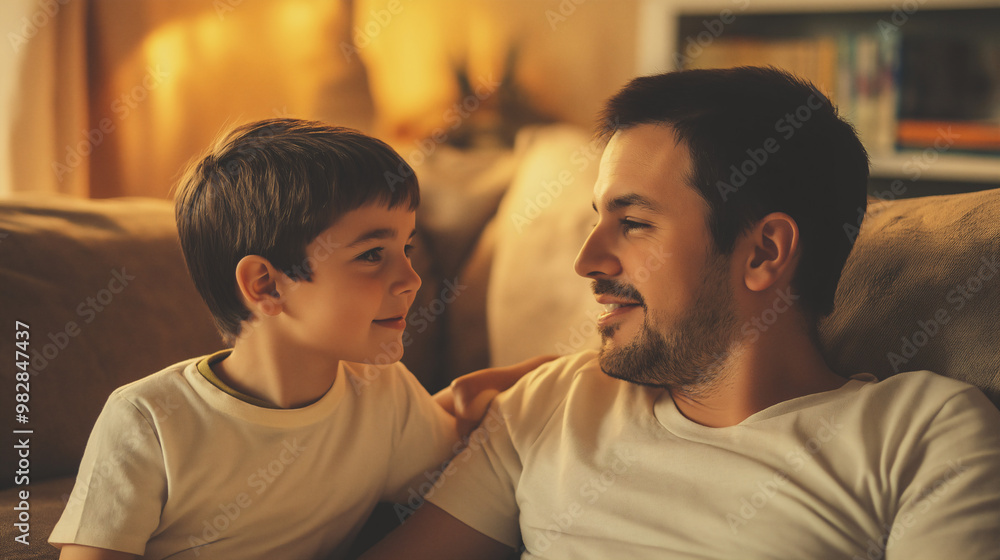 Heartwarming Moment Between Father and Son at Home Heartwarming Moment Between Father and Son at Home