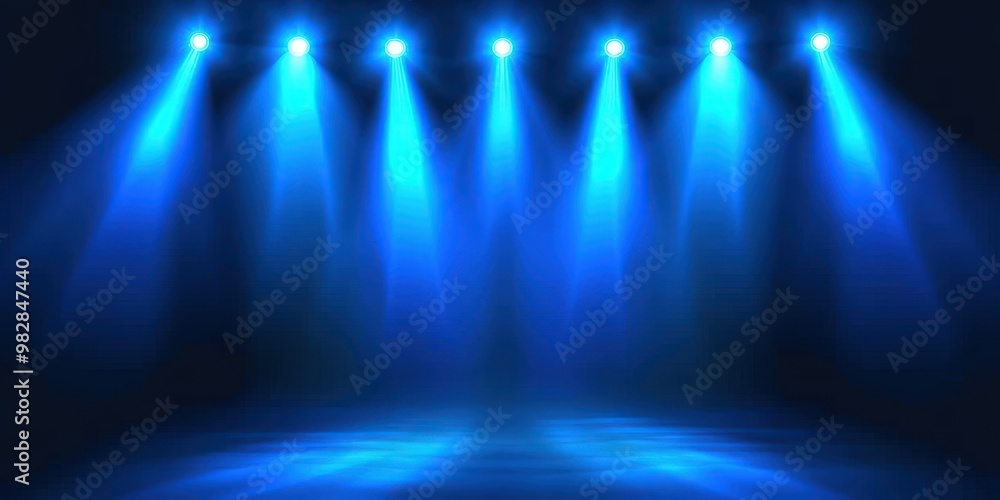 Fototapeta premium Blue Stage Lights in a Dark Setting