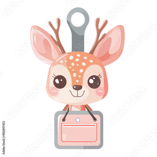 Cute cartoon deer character on a keychain, white isolated background. photo