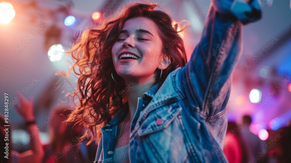 Naklejka premium beautiful young woman enjoying a concert
