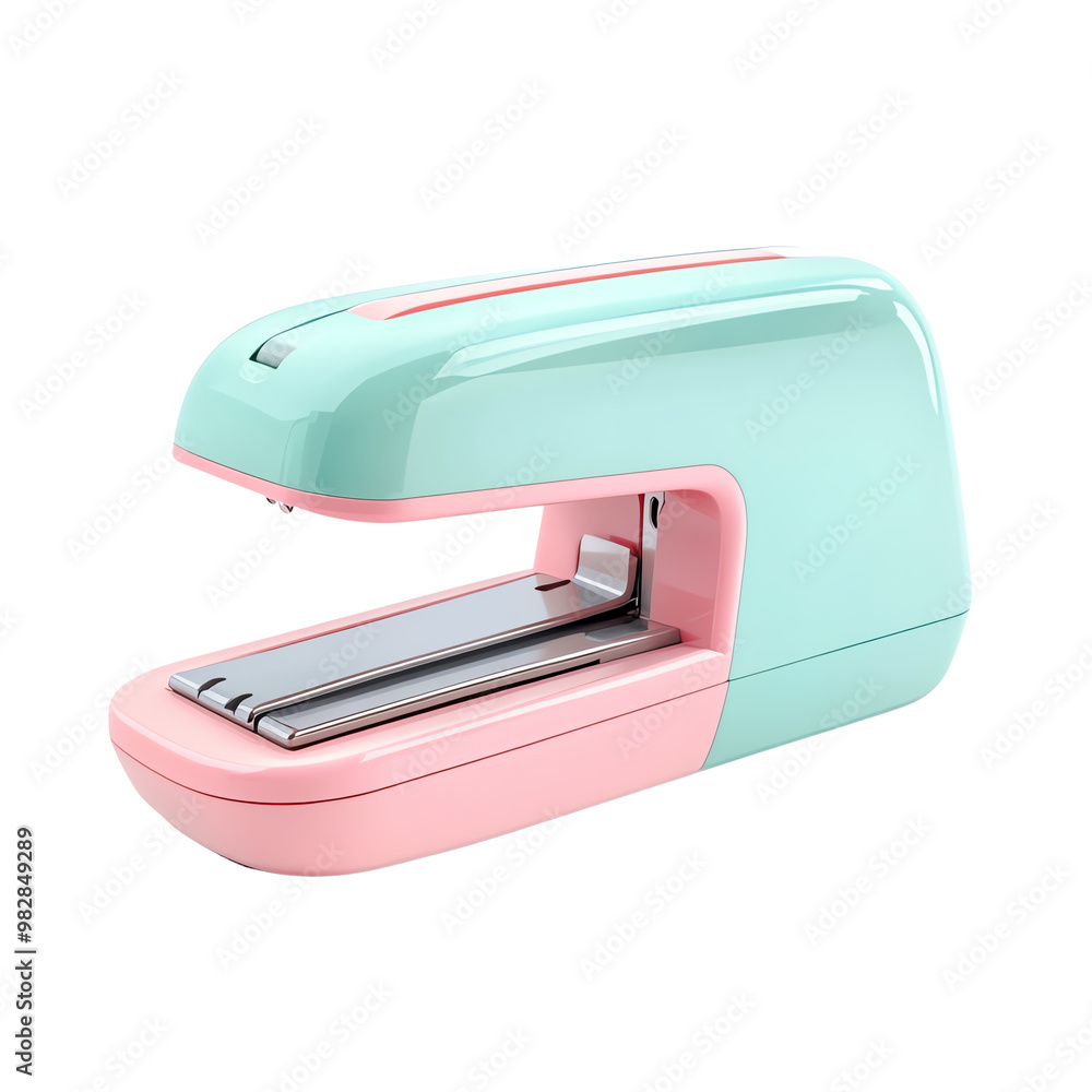 Stylish stapler, pink and teal, on a white isolate background. Stylish stapler, pink and teal, on a white isolate background.