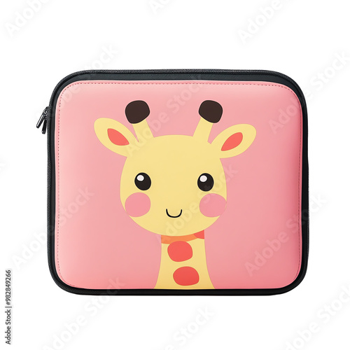 Giraffe-themed case on pink background, perfect for kids and animal lovers.