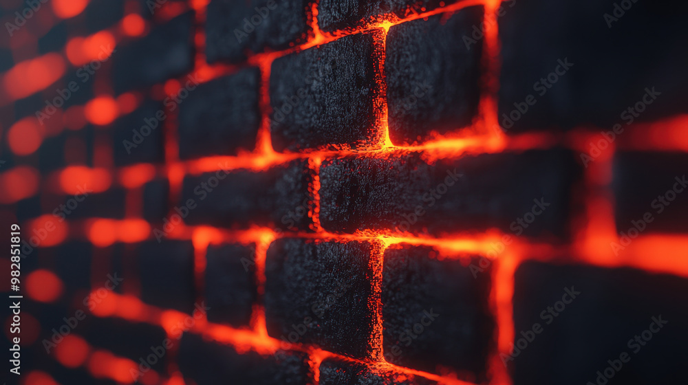 A digital representation of brick wall illuminated with fiery glow, creating striking visual effect. vibrant colors evoke sense of warmth and intensity, enhancing overall atmosphere A digital representation of brick wall illuminated with fiery glow, creating striking visual effect. vibrant colors evoke sense of warmth and intensity, enhancing overall atmosphere