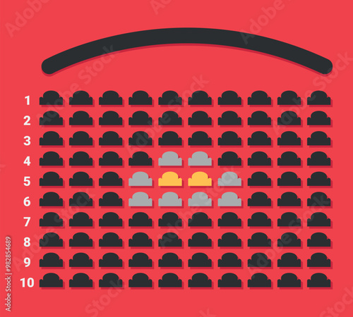 Cinema movie theater reservation scheme. Cinema seats booking online. Vector illustration