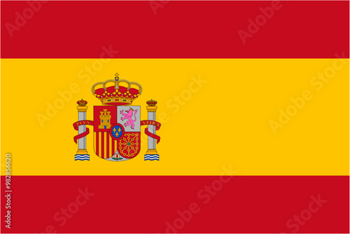 Spain official flag vector with standard size and proportion. National flag emblem with accurate size and colors.