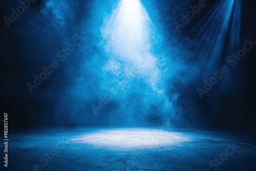 Blue Spotlight in Foggy Stage Background