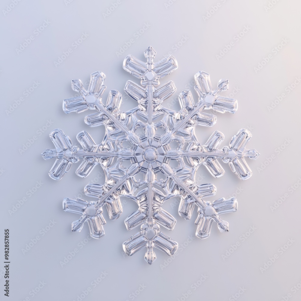 Minimalist 3D design of a single snowflake with a delicate pattern, rendered in a translucent, frosty material Minimalist 3D design of a single snowflake with a delicate pattern, rendered in a translucent, frosty material