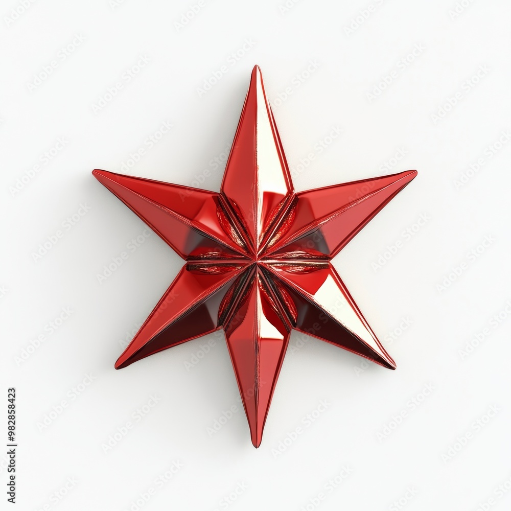 Fototapeta premium Minimalist 3D design of a single star ornament with a shimmering surface, isolated on a white background