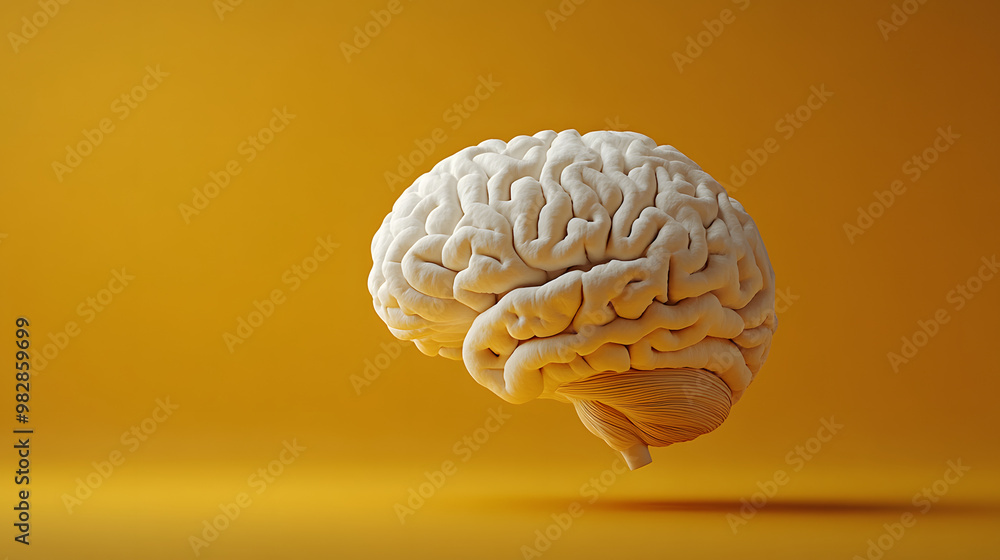 cerebro 3d con fondo amarillo cerebro 3d con fondo amarillo