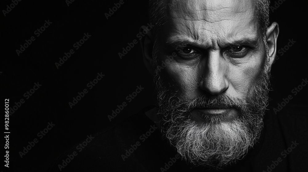 Intense Portrait of a Bearded Man in Black and White Intense Portrait of a Bearded Man in Black and White