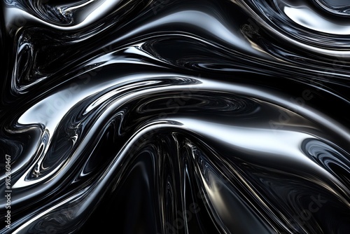 A mesmerizing abstract texture featuring glossy black waves, perfect for backgrounds or modern design projects.