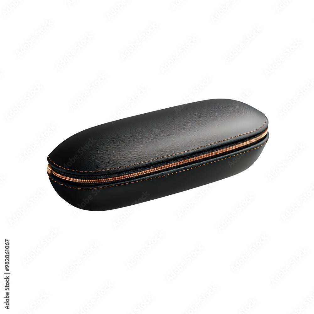 A sleek black leather eyeglass case with smooth finish and gold zipper, perfect for protecting your eyewear in style. 