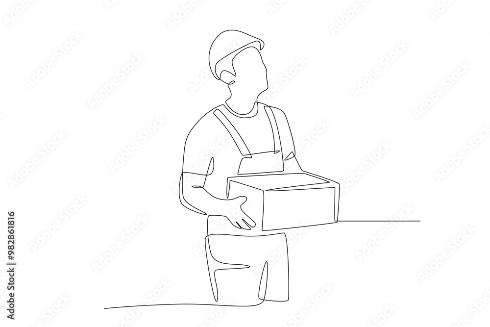 Warehouse workers are placing goods. Warehousing concept one-line drawing Warehouse workers are placing goods. Warehousing concept one-line drawing