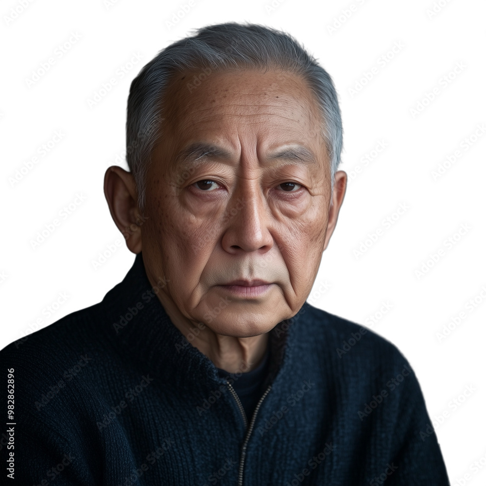 Elderly man with a serious expression, wearing a dark sweater, isolated on a transparent background Elderly man with a serious expression, wearing a dark sweater, isolated on a transparent background