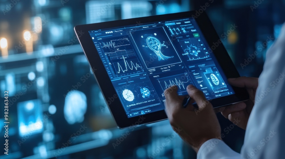 A modern telemedicine platform where doctors consult patients via video call, with AI-powered diagnostic tools assisting in providing accurate and efficient medical advice remotely. A modern telemedicine platform where doctors consult patients via video call, with AI-powered diagnostic tools assisting in providing accurate and efficient medical advice remotely.