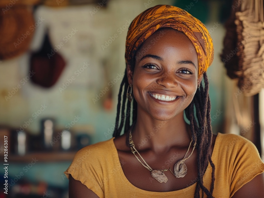 Smiling Woman in Colorful Bohemian Clothing Smiling Woman in Colorful Bohemian Clothing