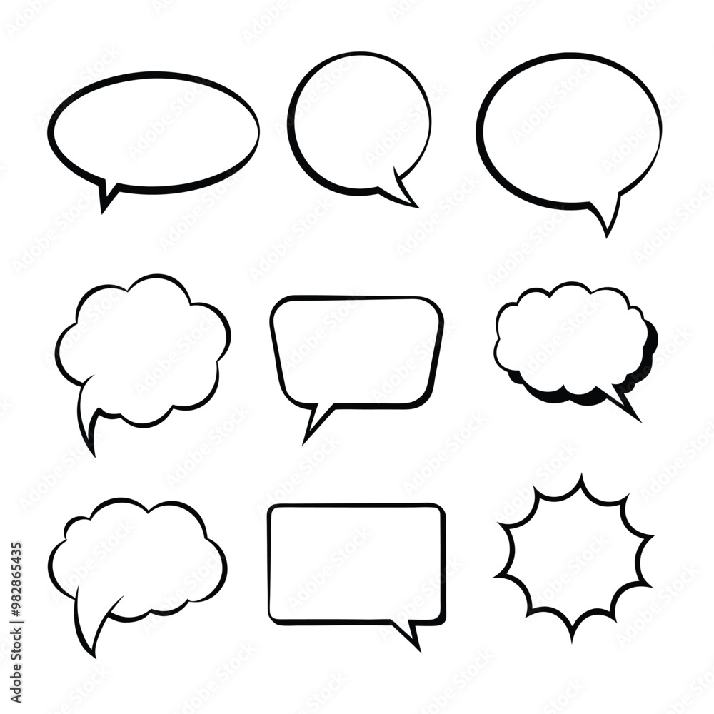 Line Art Comic Speech Bubbles with Halftone Shadows. Line Art Comic Speech Bubbles with Halftone Shadows.