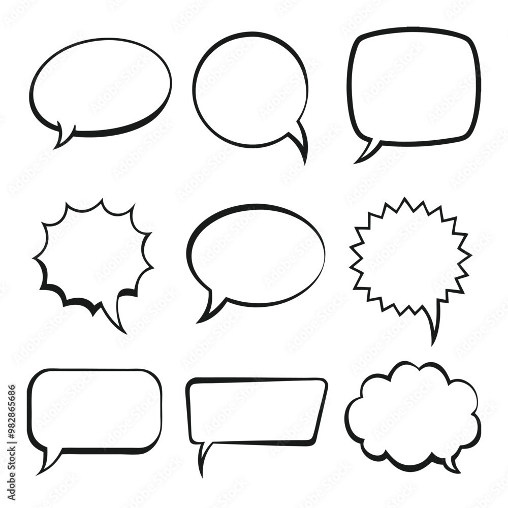 Line Art Comic Speech Bubbles with Halftone Shadows. Line Art Comic Speech Bubbles with Halftone Shadows.