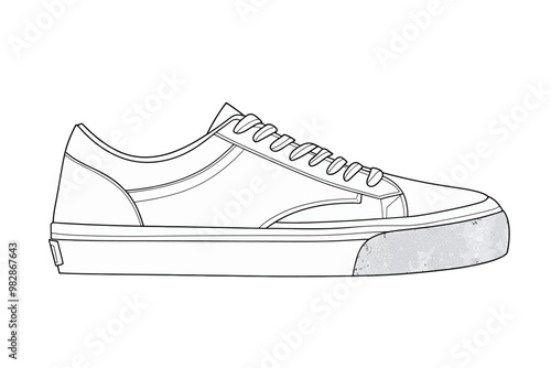Minimalist line drawing of a classic sneaker design outlined in black on white background