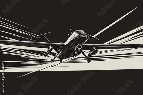 A sleek drone swiftly flies through the air, demonstrating its advanced technology during a clear day