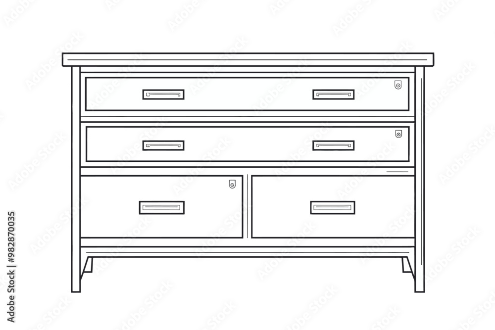 Stylish wooden dresser with three drawers and two smaller compartments designed for efficient storage Stylish wooden dresser with three drawers and two smaller compartments designed for efficient storage