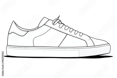 Detailed outline of a casual sneaker design showcasing clean lines and simple features