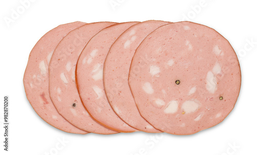 top view of mortadella slices isolated