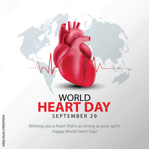 World heart day with red heart and world sign. abstract  vector illustration design