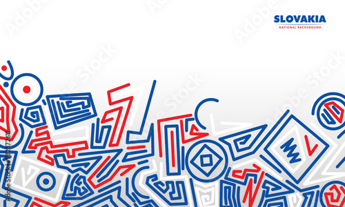 Slovakia national background with abstract irregular lines in red and blue design on white