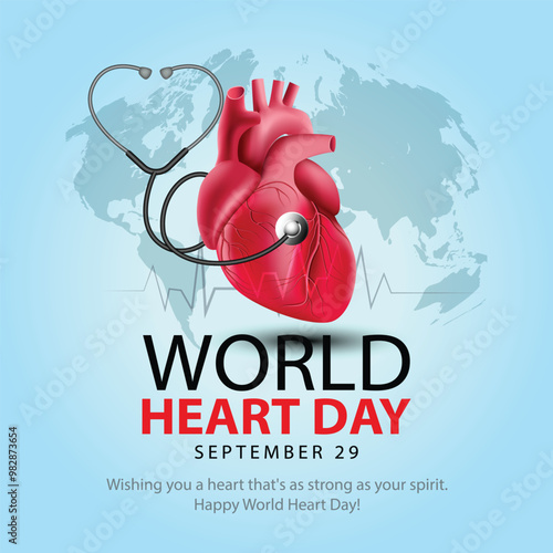 World heart day with red heart and world sign. abstract  vector illustration design