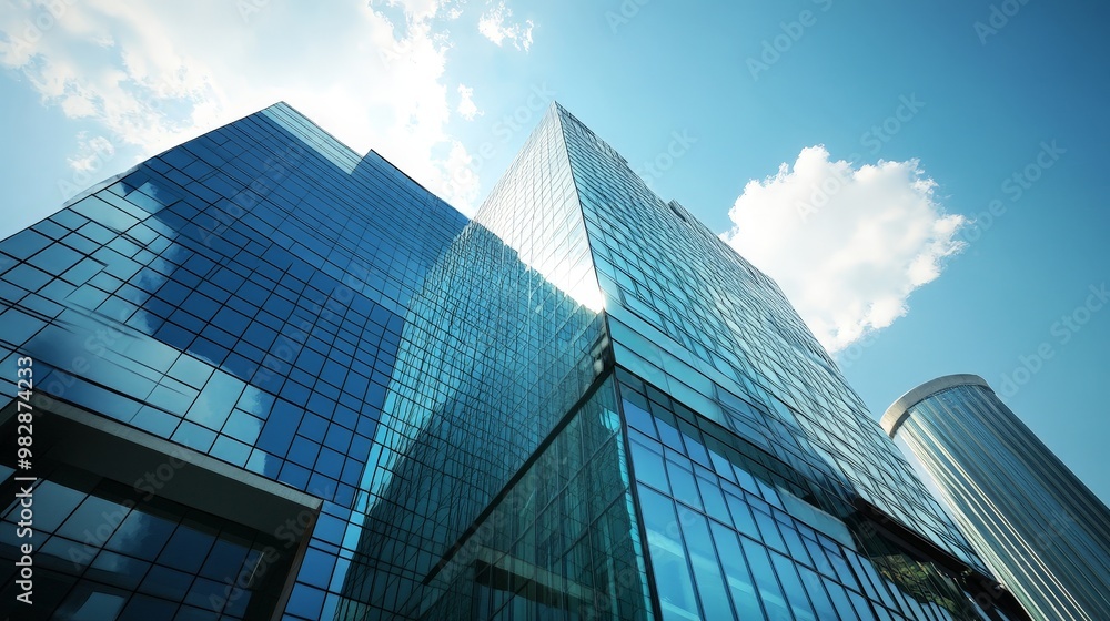 Fototapeta premium A modern bank building with tall glass windows and a sleek design