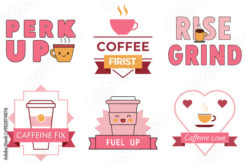 Coffee and motivational quotes with cute designs