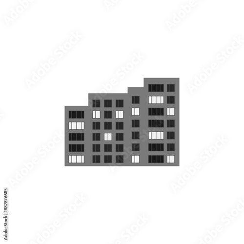 Cityscape with tall buildings and skyscrapers. The houses are in a row. City houses with luminous windows. Vector illustration.