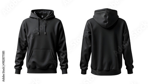 Two black sweatshirts one from front and one from back isolated on transparent background