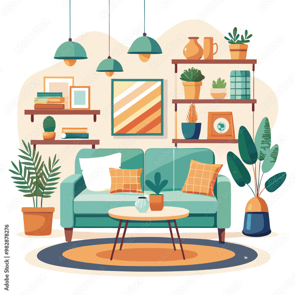 Obraz premium Modern Interior Design with Sofa Set Flat Vector Isolated