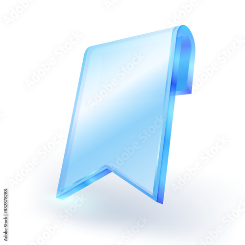 3D transparent blue crystal glass Bookmark icon isolated on white background For graphic design, UI, UX, Application and website. Realistic vector illustration.