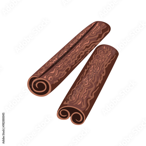 Cinnamon sticks isolated on white background. Vector cartoon illustration.