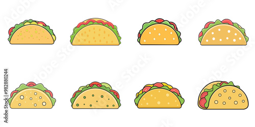 tacos, multiple illustrations, outlines