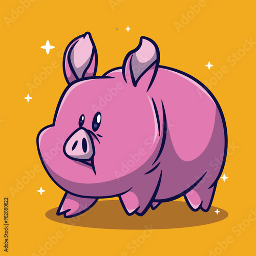 illustration of a cute chibi pig icon character with several vector poses