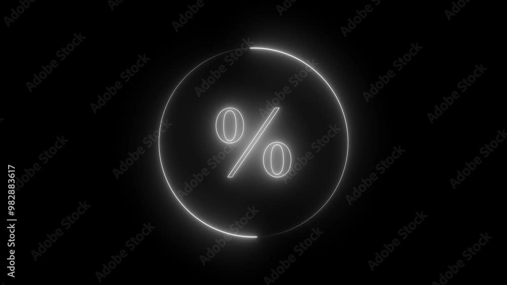Abstract Neon Letter Text Business Presentence Icon Animated neon percentage symbol sign icon animation on Black Background 4k video 