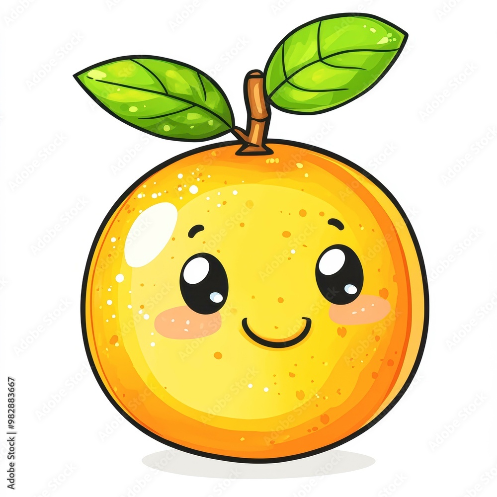 Obraz premium Cute cartoon orange with big, expressive eyes and a cheerful smile, perfect for kids' educational materials, promotional food products, or cheerful graphic designs,